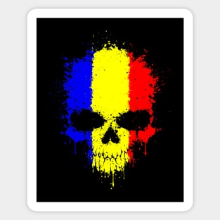 Chaotic Romanian Flag Splatter Skull Sticker